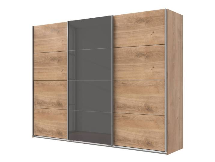 Schwebetürenschrank I 313 x 236cm Holz/Plankeneiche Dekor/Glas Grau