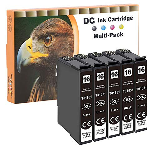 D&C 5x zwarte inktcartridges compatibel met Epson 16 en 16XL voor Workforce WF-2010 WF-2510 WF-2520 WF-2530 WF-2540 WF-2630 WF-2650 WF-2660 WF-2750 WF-2760