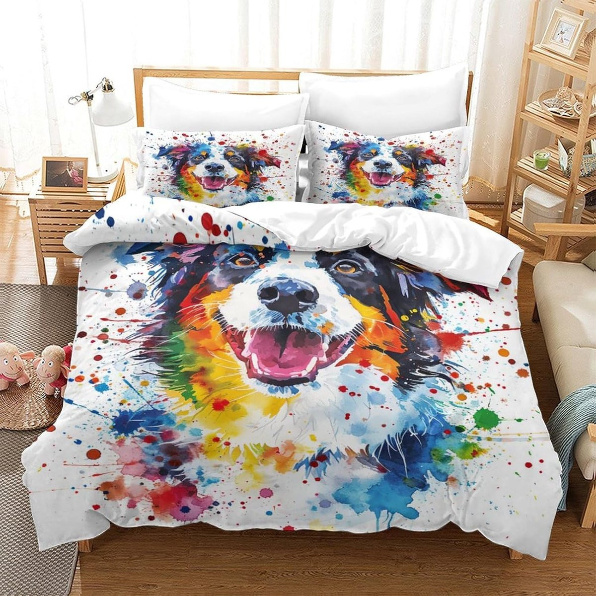 Dekbedovertrek Set met Hondenprint in Zachte Microvezel - 140 x 200 cm - Stijl 3