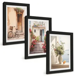 BILDER SET 3er Set - 20x30 cm Schwarzer Rahmen - Charmante Küstenstraßen