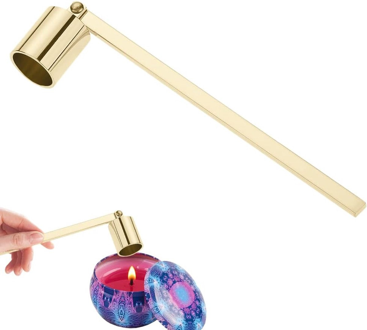 Gouden Kaarsendover met lange handgreep voor veilig doven