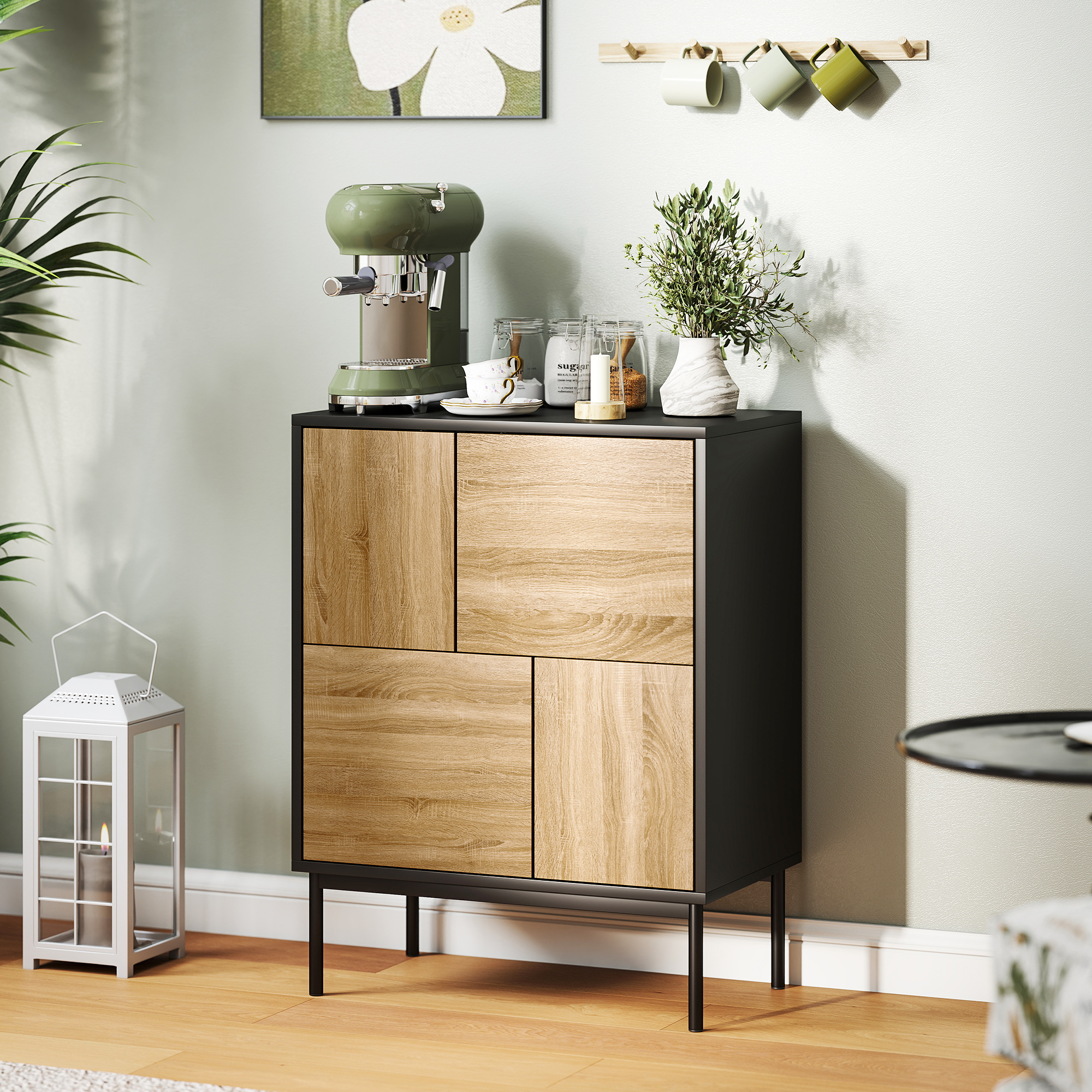 Homcom Credenza Moderno con Ante a Pressione e 4 Vani, Mobile per Soggiorno e Cucina, 60x35x78 cm, Nero   Aosom Italy