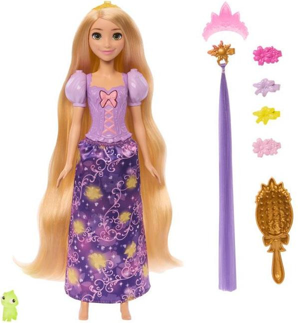 Disney Princesses Rapunzel pop met lichtgevend magisch haar, 7 accessoires en Pascal figuurtje