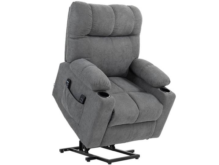 Homcom Fernsehsessel mit Aufstehhilfe Relaxsessel mit Wärme- und Massagefunktion, Grau, Metall, Füllung: Schaumstoff,Schaumstoff, 95x109x91 cm, Wohnzimmer, Sessel, Fernsehsessel