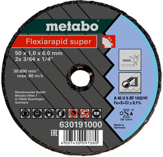 Metabo petite meule de tronçonnage 50x2.0x6.0 mm Inox (630192000)