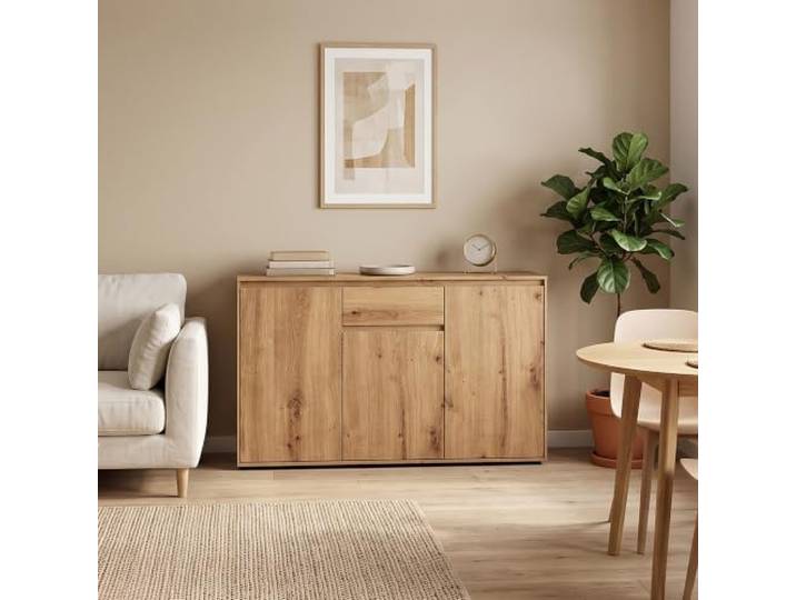 Wohnzimmer Sideboard 137 cm breit in Eiche mit 3 Türen & 1 Schublade