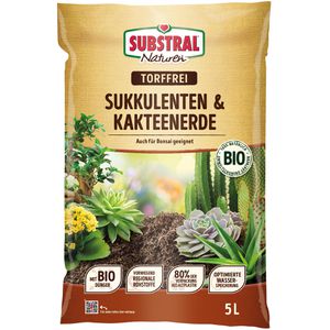 Substral Blumenerde Sukkulenten- & Kakteenerde, Bio, für Kakteen & Sukkulenten, torffrei, mit Dünger, 5 Liter