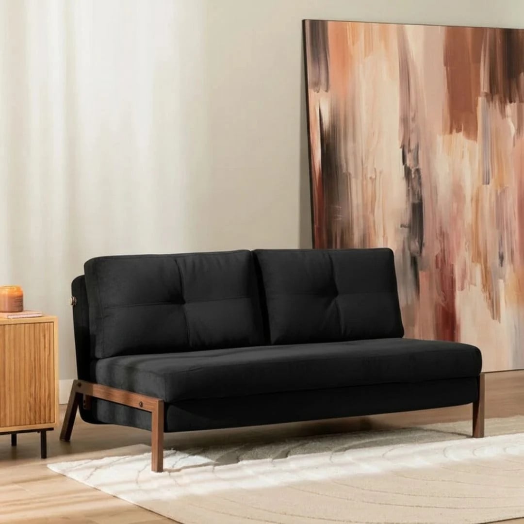 Mikko Velvet Slaapbank voor 2 personen - Zwart - Click-clack design met losse kussens