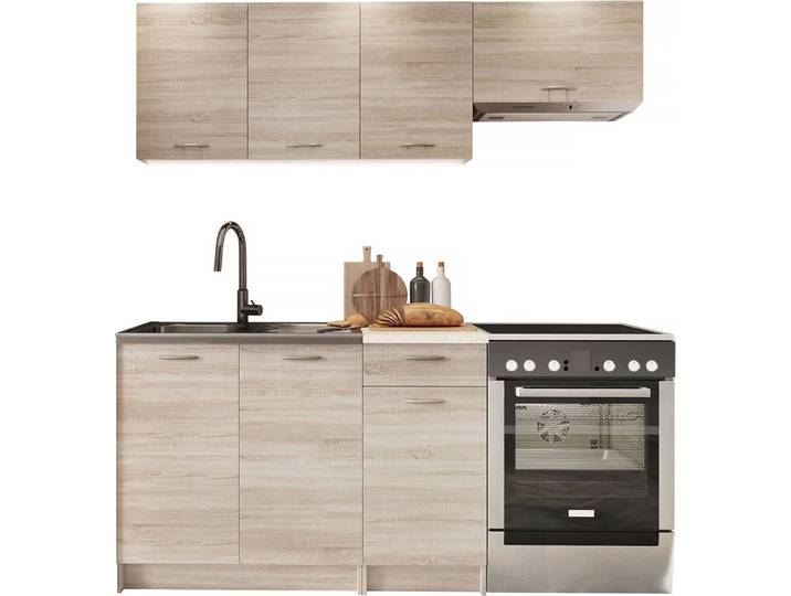MIRJAN24 Küche Mela 180, Küchenzeile, 5 Schrank-Module frei kombinierbar, Küche-Set, Küchenmöbel (Sonoma Eiche/Petra Beige, ohne Beleuchtung)