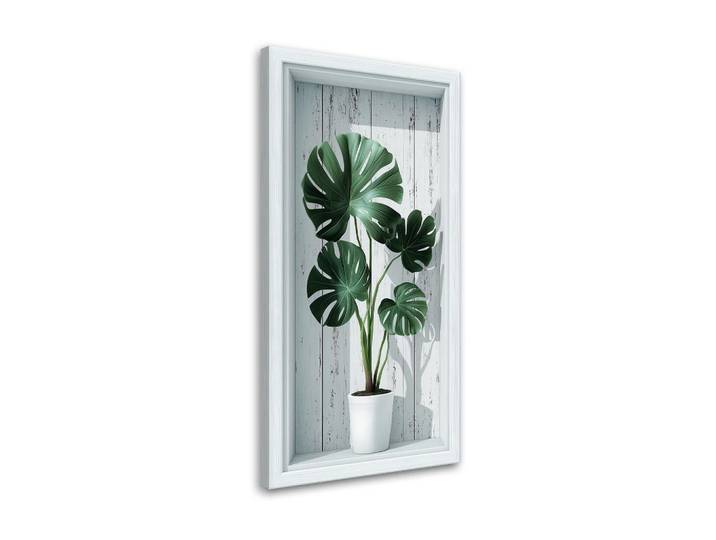 Feeby Leinwandbild Monstera-Blätter in einer 3D-Vertiefung 60x120cm, Weiß, Baum/Pflanze/Natur, Rechteckig, 60x120 cm, Bilder & Rahmen, Bilder, Leinwandbilder