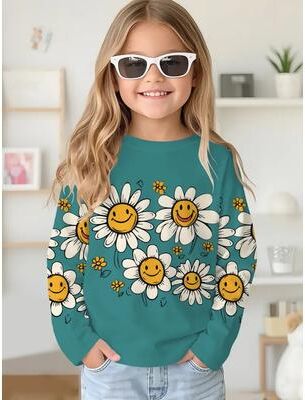 Top Demand Picks Cute Pink Clouds 3D Print Kids T Shirt, Girls Long Sleeve Top, Casual Comfort Childrens Clothing For Autumn Outdoors cxs002dt 130
