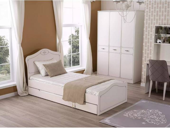 JVmoebel Kinderbett Ausziehbares Kinderbett aus Holz in Weiß mit Funktionsliegefläche (1-tlg., Nur Bett), Made in Europa