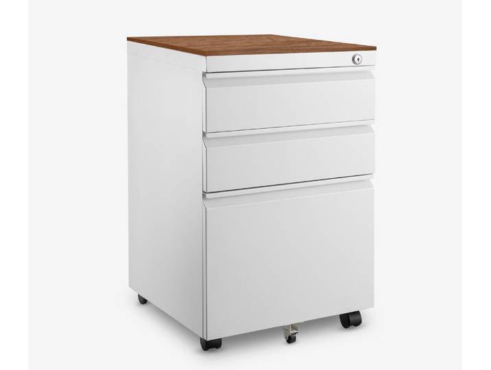 Metall Rollcontainer Weiß Nussbaum