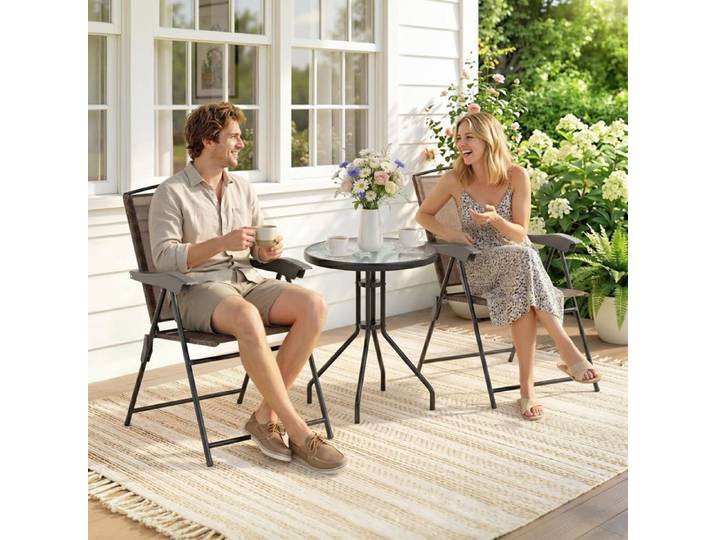 Table d'appoint avec 2 chaises set de meubles 3 pcs pliable et réglable extérieur textilène marron