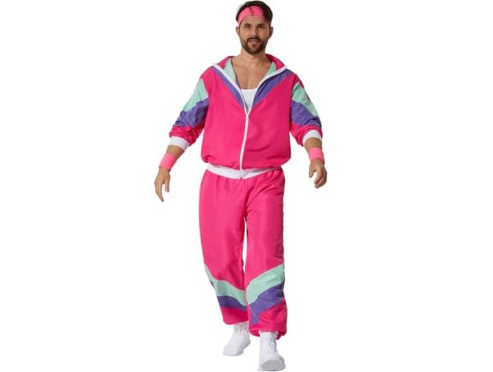 Dressforfun herenkostuum retro 80er 90er jaren joggingpakretro 80er 90er jaren joggingpak - Pink S