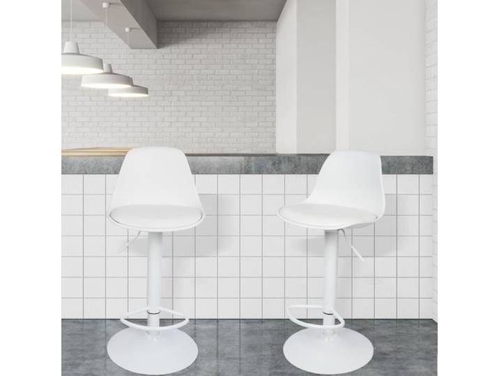 Tabouret de bar simples en PU réglables en hauteur - HOMEWELL - Lot de 2 - Blanc - Salle à manger - Métal