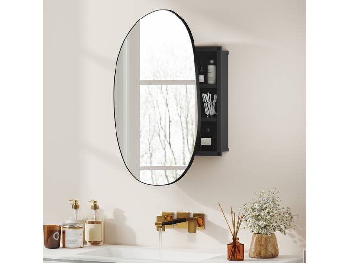 HOMCOM Armoire Murale Salle de Bain Noir avec Miroir