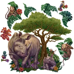 WANDAUFKLEBER 130x140cm - Zeichentrick-Wildtiere