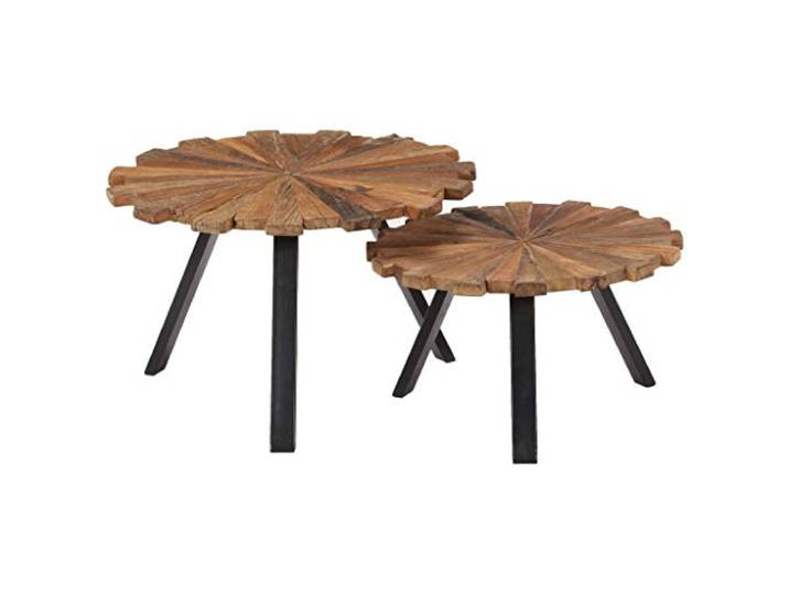 Tmriohed Couchtisch 2er Set Altholz Massiv Rund Beistelltisch Handgefertigte runde Sofatische aus Altholz und Stahl für Wohnzimmer oder Lounge, 2 verschiedene Größen.