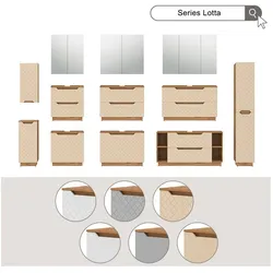 Vicco, Badmöbelset, Badmöbel-Set Lotta, Eiche/Grau mit Kachelstruktur, 4 Teile