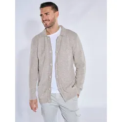 emilio adani Herren Strickjacke strukturiert Beige regular uni Knopfleiste - L