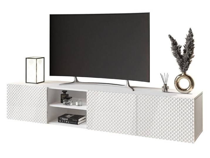 ALLHOUSE24 Hängeschrank PALERMO 195 cm Breite TV Lowboard TV Schrank Fronten in 3D-Technik Breite 195 cm
