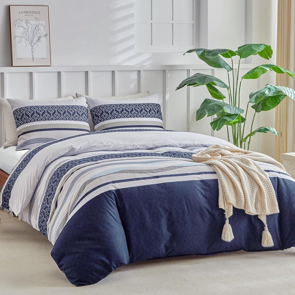 Thijox Dekbedovertrek Set voor Tweepersoonsbed met Bohemian Patroon, 3-Delige Microvezel Set, 200 x 200 cm