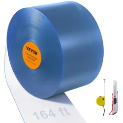 VEVOR Streifenvorhang, 164' Länge x 8" Breite x 0,08" Dicke, durchsichtige glatte PVC-Streifenvorhang-Tür-Großrolle, Kunststoff-Türstreifen für Türen von Supermärkten, Garagen, Lagerhallen, Scheunen, Tierställen