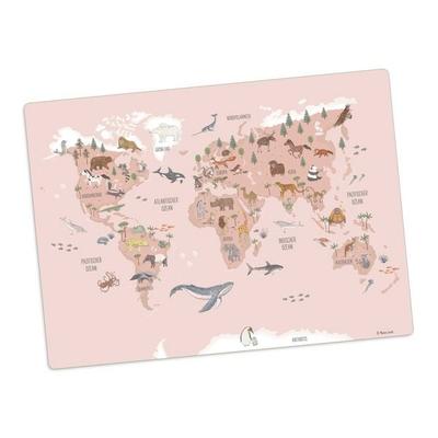 Scriptum Tischset Kindertischset Weltkarte Tiere rosa - 44 x 32 cm, aus premium Vinyl