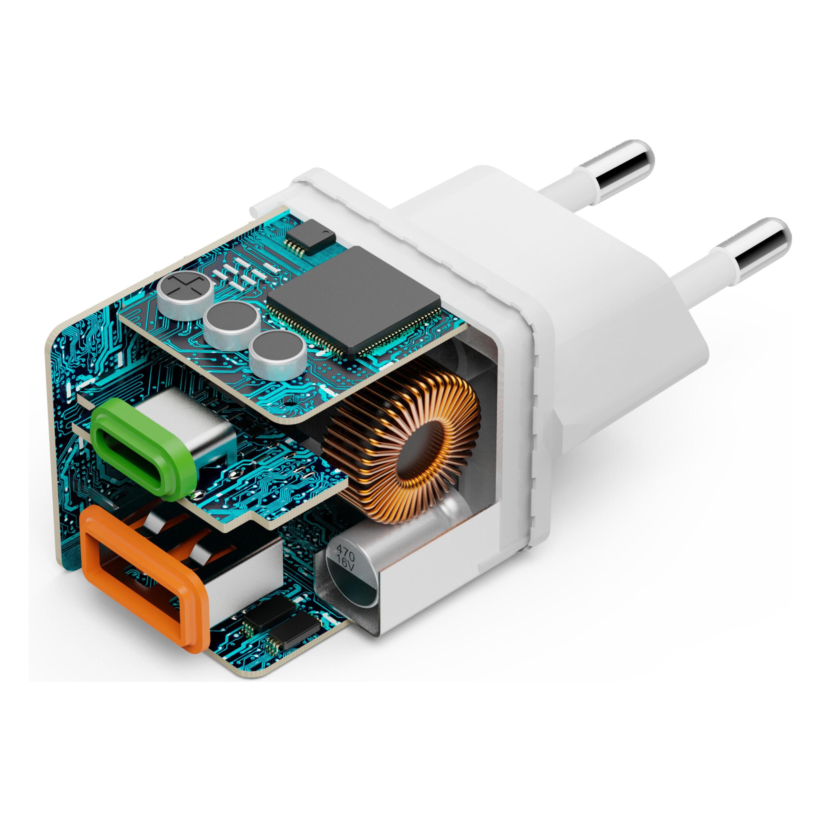 Hama Schnellladegerät, 1x USB-C PD, 1x USB-A QC, Mini-Ladegerät, 30 W, Weiss (30 W, 2 Ports) (00201992)