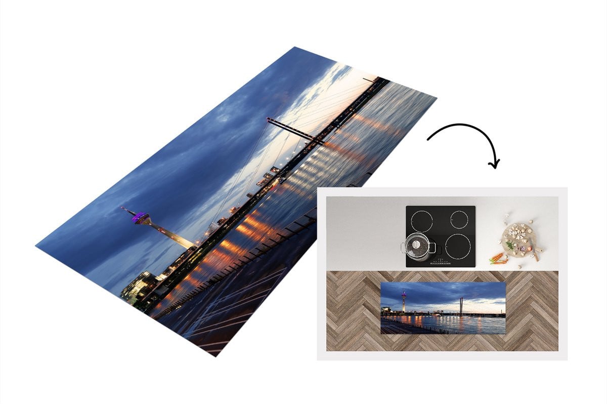 KitchenYeah Keukenloper Rijn rivier in Dusseldorf Vinyl B/D: 120 x 50 cm