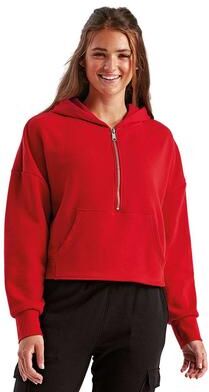 TriDri TD077 Women's Alice Half-Zip Hooded Sweatshirt in Fire Red size 2XL   Cotton/Polyester Blend