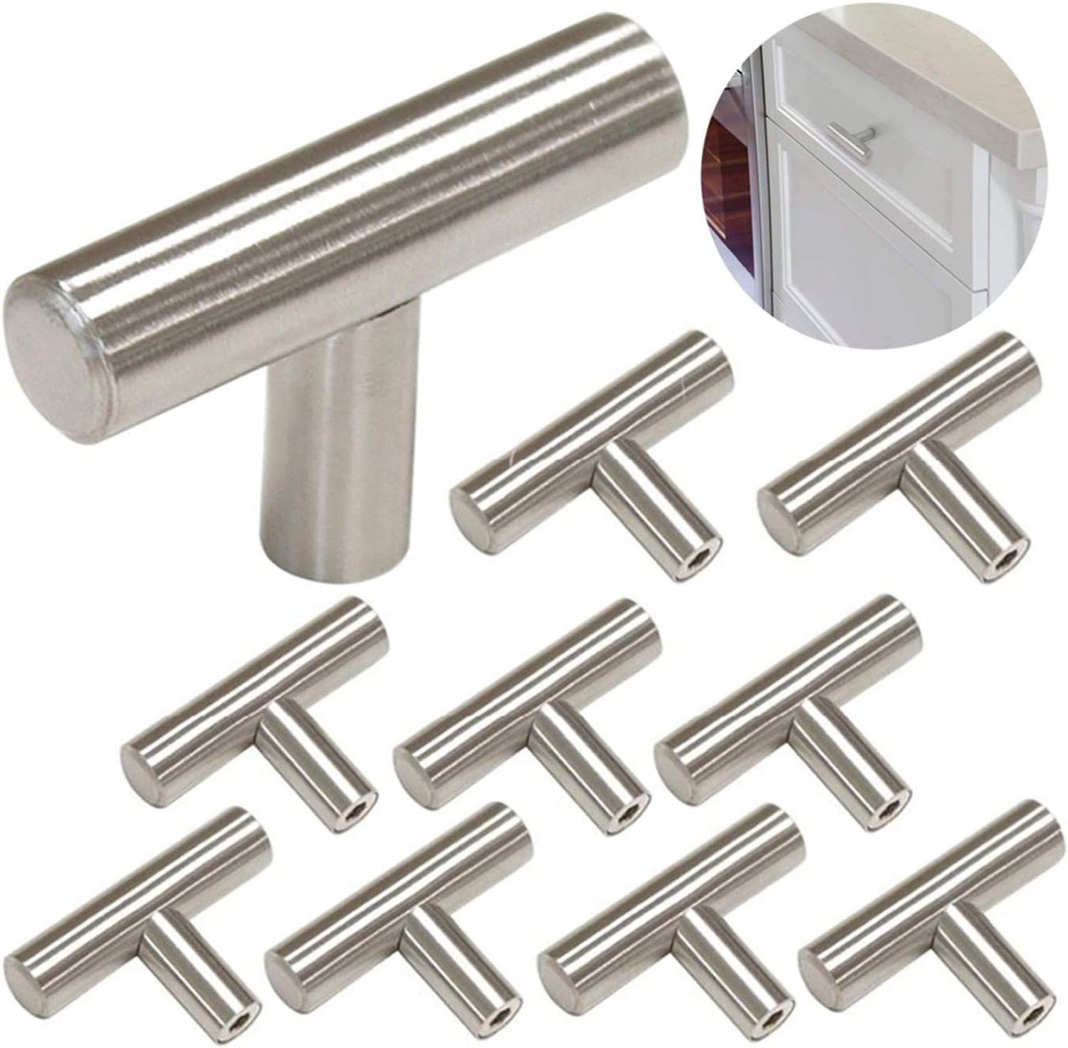 10x RVS Kastgrepen - Enkel Gat, Geborsteld Zilver, Modern Design