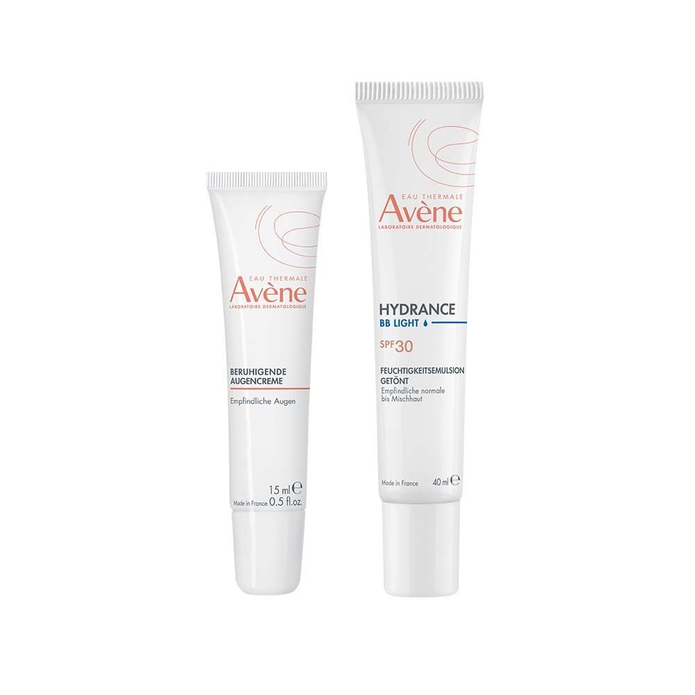 Avène Beruhigende Augencreme + Hydrance Bb-Leicht Feuchtigkeitsemulsion getönt LSF 3 1 St Set
