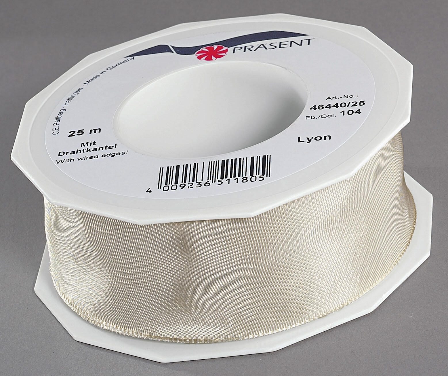 PRÄSENT Geschenkband Lyon 40 mm x 25 m creme 4644025-104