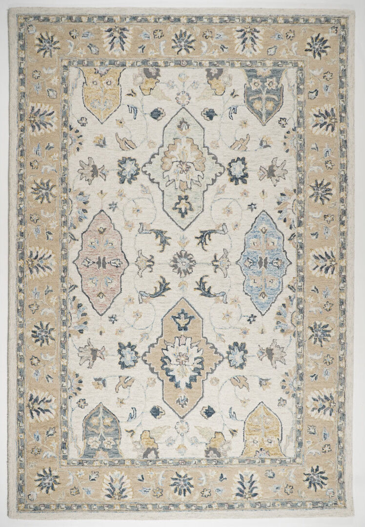 Ivy Bronx Detisha Wool Hand Tufted Indian Floral Hand Tufted Area Rug - Calming Boho Design Multicoloured Rectangle 160 x 230 cm