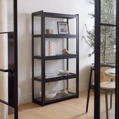 WILK Glass Door Display Cabinet Bookshelf Storage Rack for Living Room