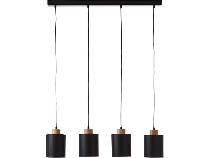 BRILLIANT Pendelleuchte Vonnie , schwarz, 4, 1 Stk., Leuchten, Stoffschirme, 111cm Höhe, 80 cm Breite, 4 x E27, kürzbar, schwarz/holz, Pendelleuchte