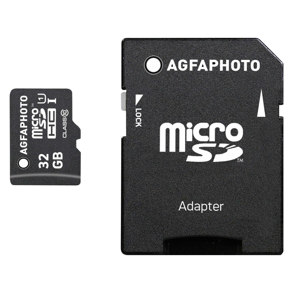 Agfaphoto MicroSDHC UHS-I 32GB High Speed Class 10 U1 + Adapter (32 GB, microSDHC, U1, UHS-I) (10581)