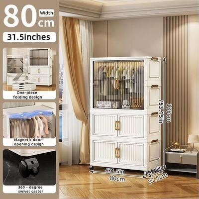 Inspired Finds Transparent Foldable Mobile Wardrobe Closet 31.50in Large Capacity Organizer 1 Large 2 Small