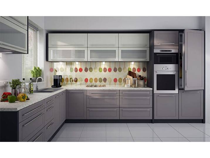 Küchenzeile Küche L-Form 240x370cm lava / vanille - beige Neu