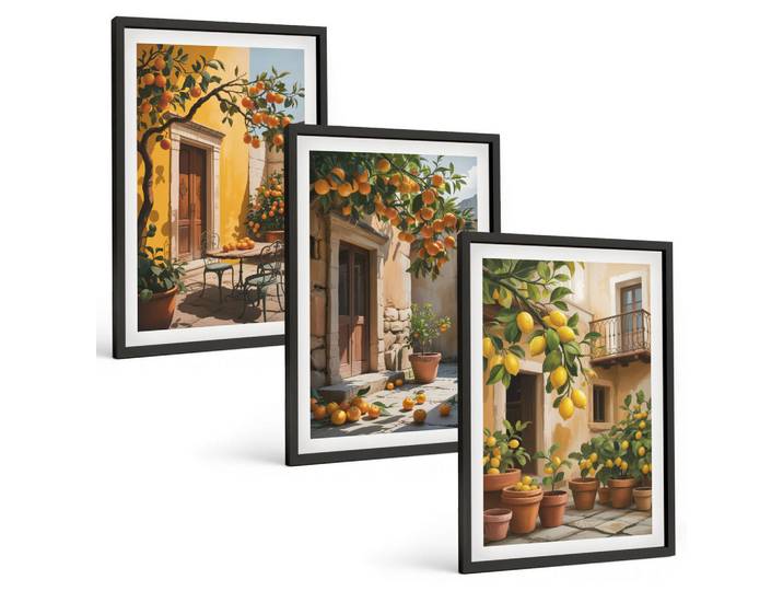 Tulup Bilder SET 3er Set - 40x60 cm Schwarzer Rahmen - Zitrusfrüchte, Hofpflanzen, Kunststoff, Rechteckig, 40x60 cm, gerahmt, Bilder & Rahmen, Bilder