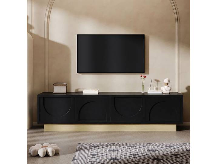 Meuble TV moderne pour salon offrant un espace de rangement généreux et une gestion des câbles noir