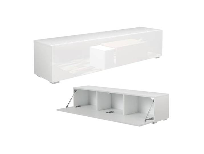 PLATAN ROOM Fernsehschrank TV-Lowboard 105/140 / 160/210 / 280 In Weiß Hängend Oder Stehend Hochglanz Matt (140 x 30 x 32, Weiss Matt/Weiß Hochglanz)