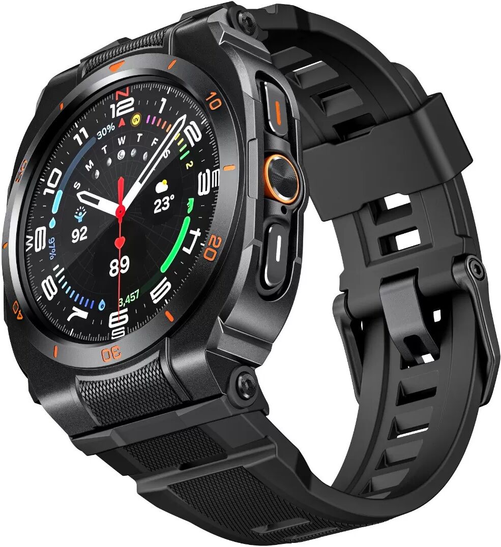 INF GDB Zwei-in-eins Halb-Wrap 47MM Armband, kompatibel mit Samsung Galaxy Watch Ultra GDB – Silikon, Zinklegierung, Edelstahl Schwarz