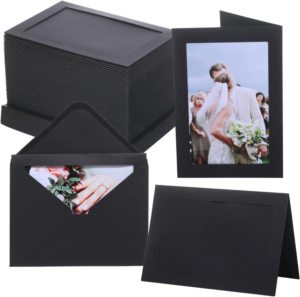 50 stuks Fotomappen met Enveloppen - Papieren fotolijsten - Zwart