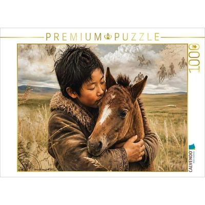 CALVENDO Puzzle Mongolischer Junge & Pferdefohlen. Verbundene Freiheit | 1000 Teile Lege-Größe 64x48cm Foto-Puzzle für glückliche Stunden