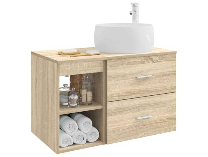 SKTQYQO Badezimmermöbel-Set 2-teilig Eiche Sonoma Technisches Holz, Wandmontage, Schrank mit Regalen und Schubladen