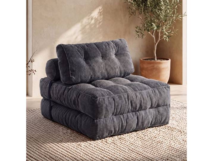 Chauffeuse Convertible De Sol Pliable Fauteuil Lit Modulaire Avec Oreiller Ergonomique Matelas D'Appoint (Gris)