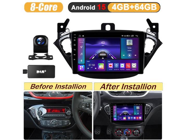 A-Sure DAB+ CarPlay GPS WIFI Android 15 Für Opel Corsa E 2015-2019 Adam Autoradio (Digitalradio (DAB), FM, Carplay Android Auto Bluetooth EQ USB GPS Navi WIFI Touchscreen)
